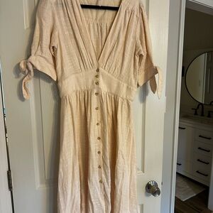 Free People Cream Button-Front Midi Dress